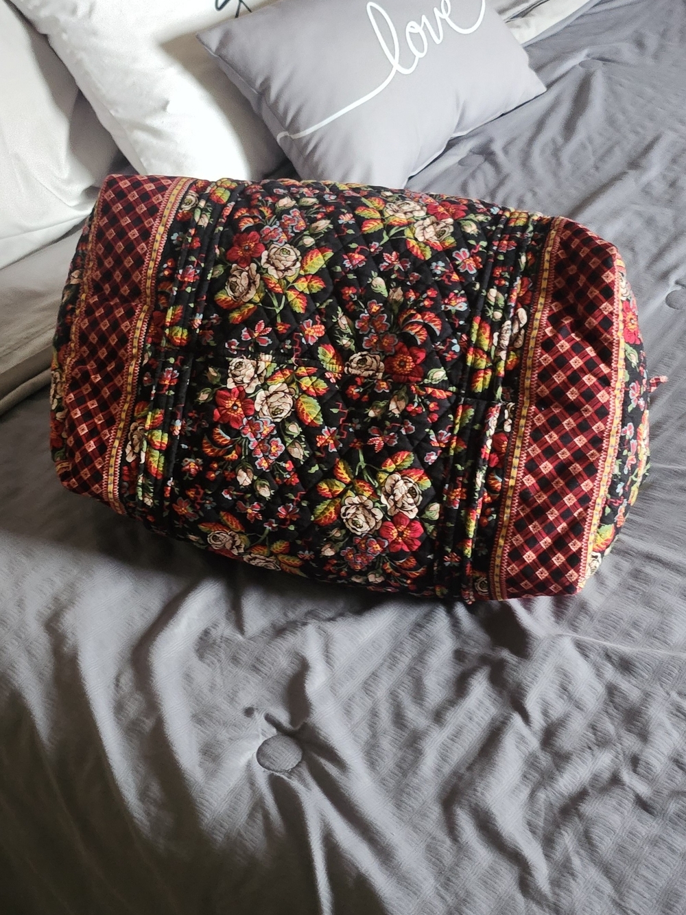 Vera Bradley Quilted Floral Weekender in Black and Red - Picture 3 of 5
